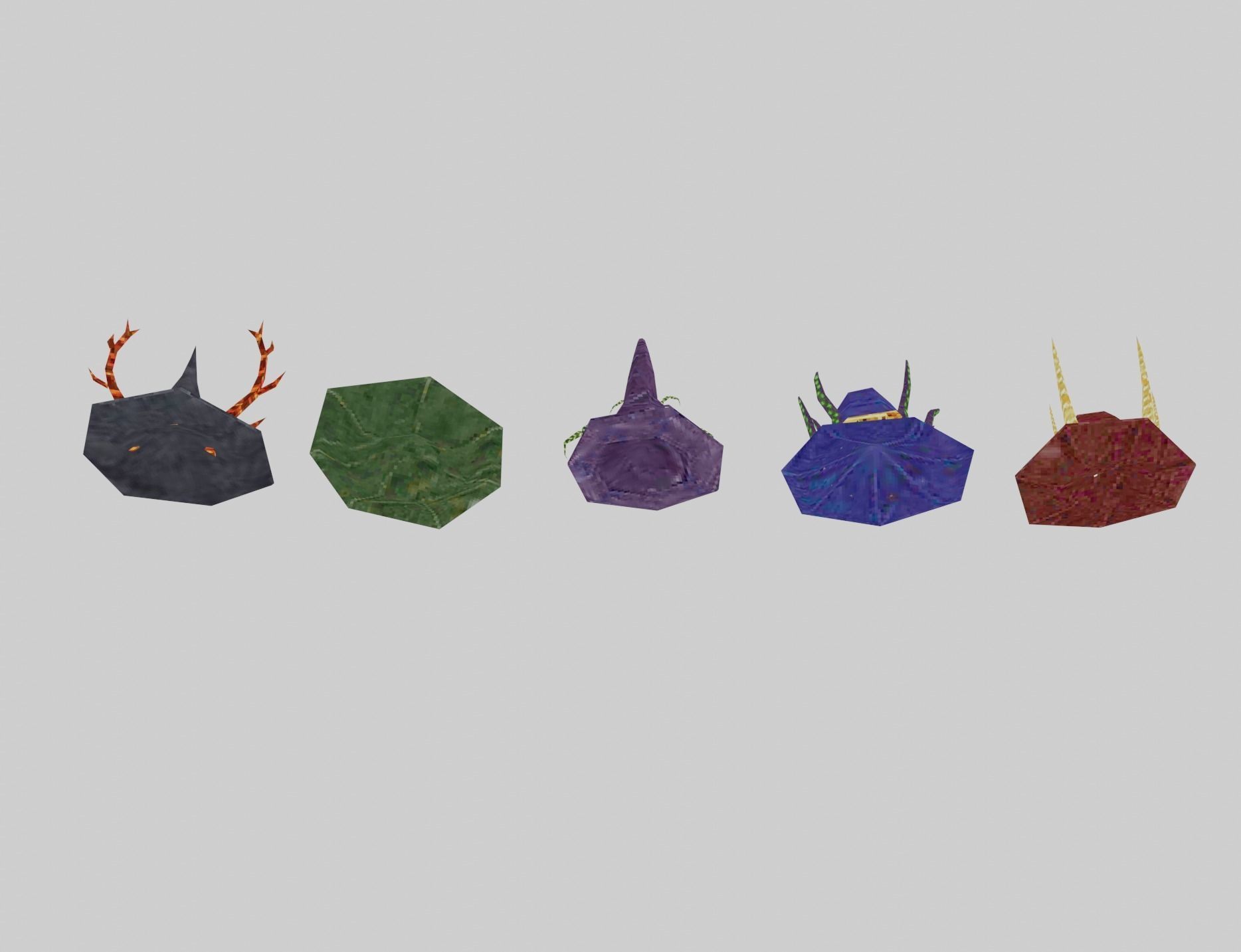 Witch hats small pack ps1 stile Low-poly 3D model_4