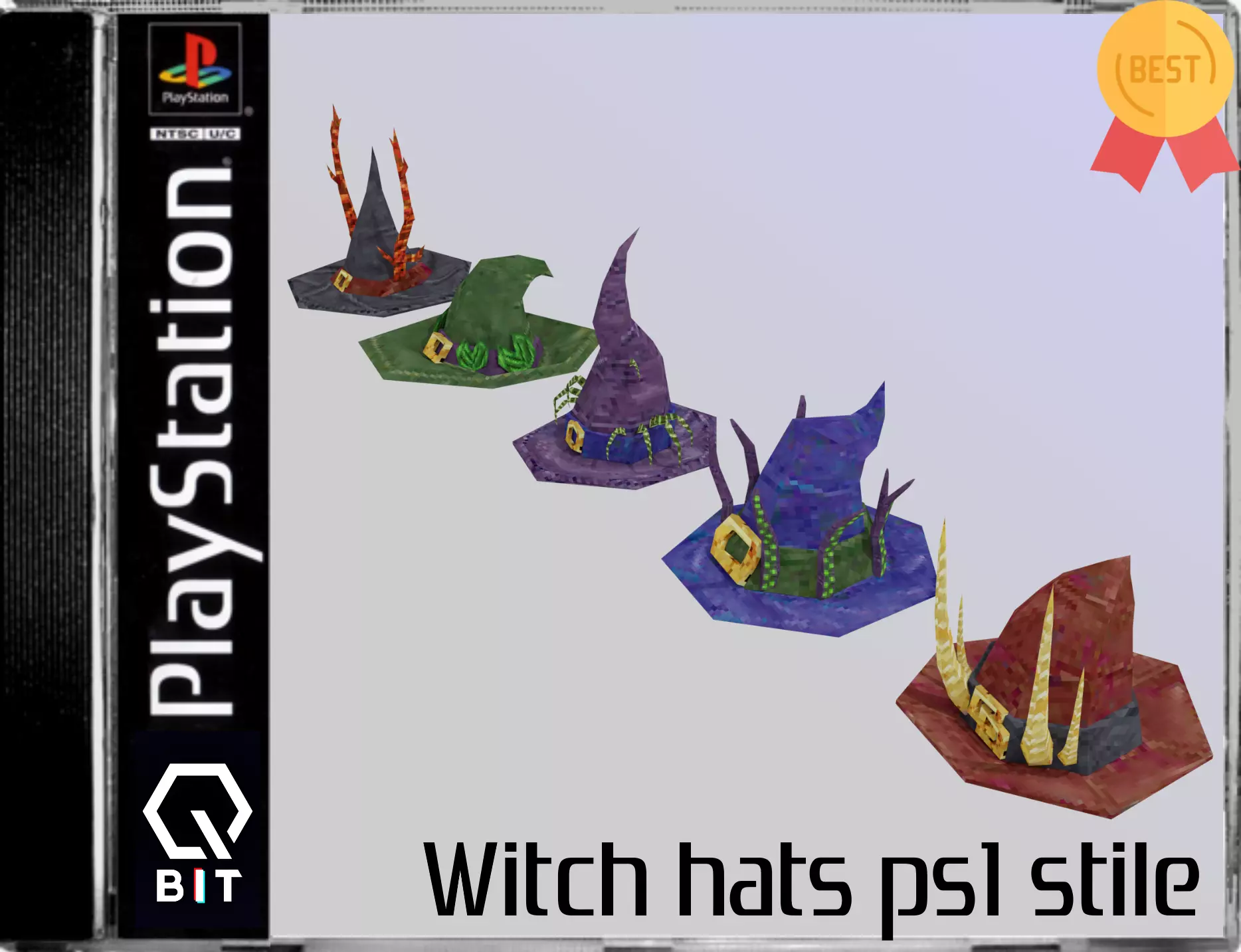 Witch hats small pack ps1 stile Low-poly 3D model_0