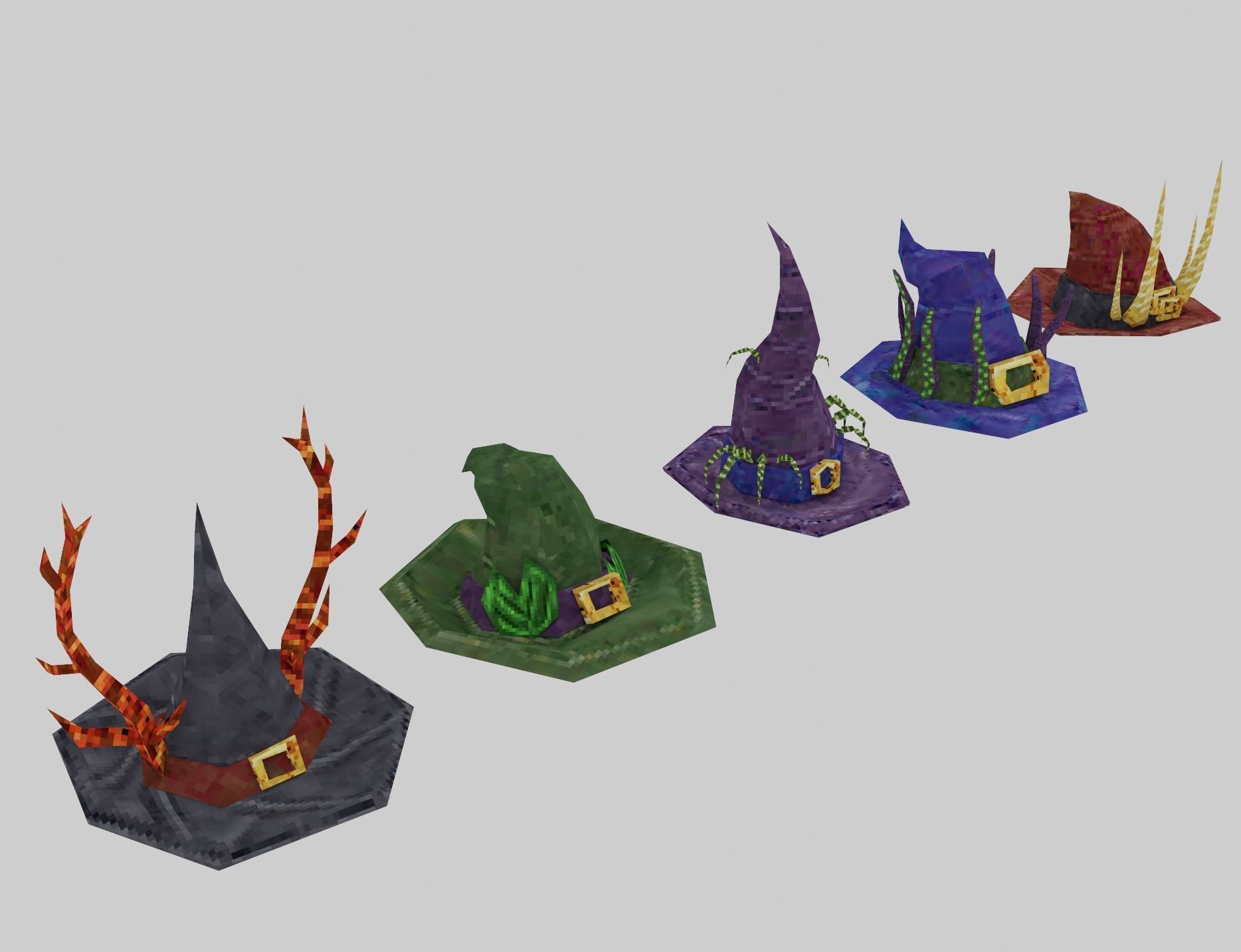 Witch hats small pack ps1 stile Low-poly 3D model_2