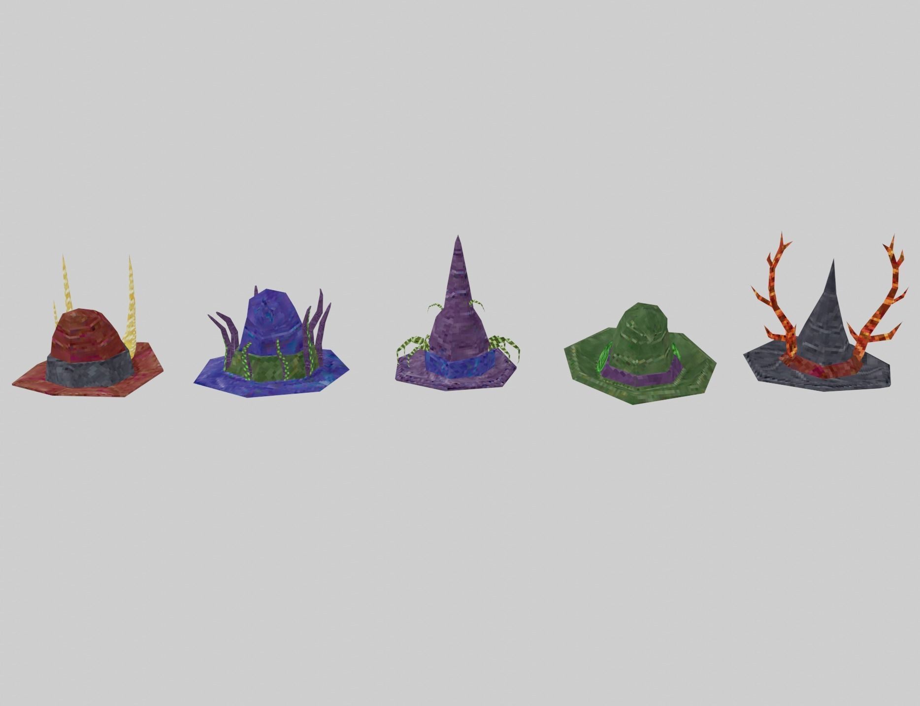 Witch hats small pack ps1 stile Low-poly 3D model_6