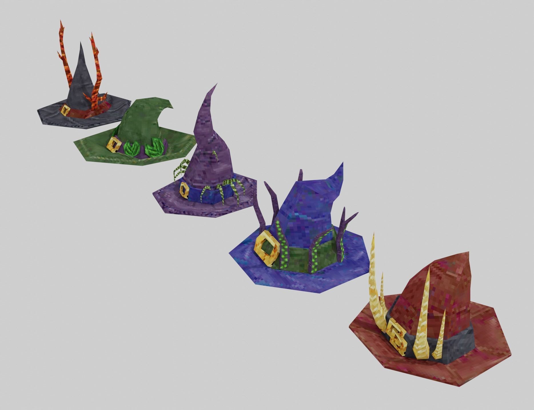 Witch hats small pack ps1 stile Low-poly 3D model_1