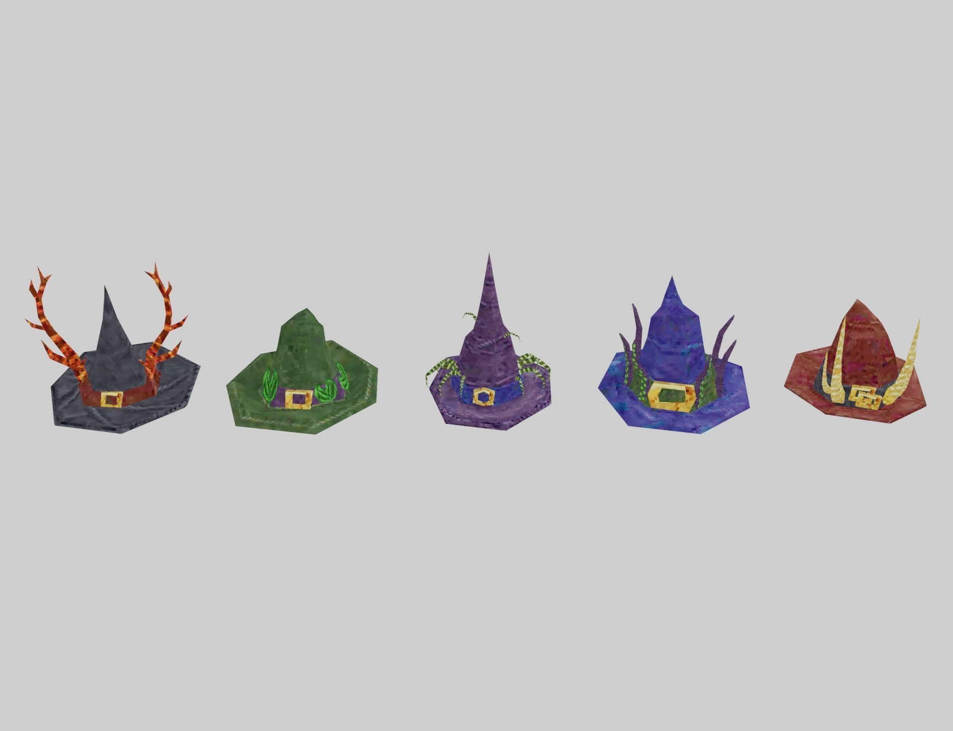 Witch hats small pack ps1 stile Low-poly 3D model_3