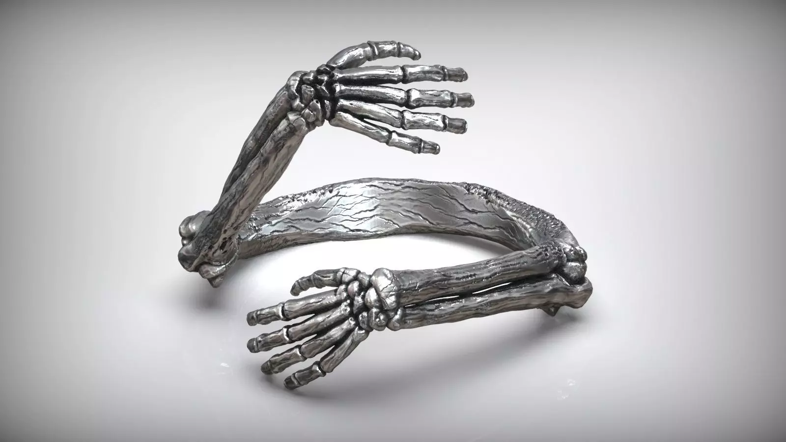 Skeleton Hugged Bone Hands Adjustable Unisex Ring 3D print model_0