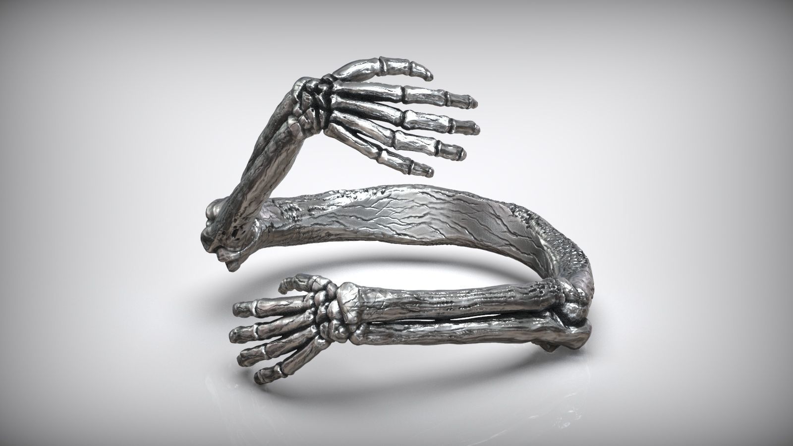 Skeleton Hugged Bone Hands Adjustable Unisex Ring 3D print model_6