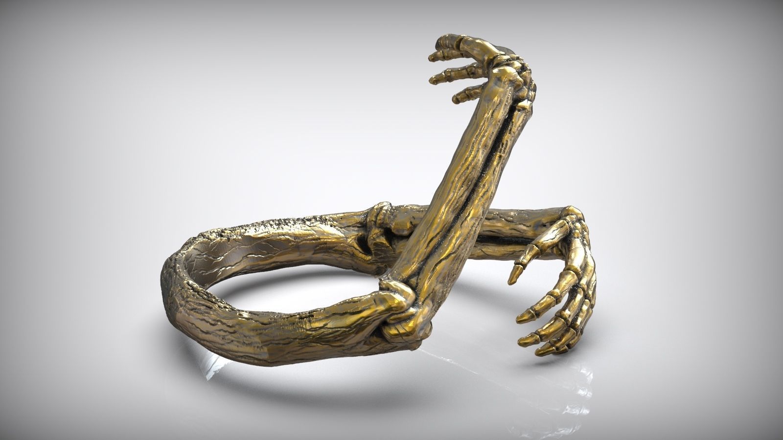 Skeleton Hugged Bone Hands Adjustable Unisex Ring 3D print model_4
