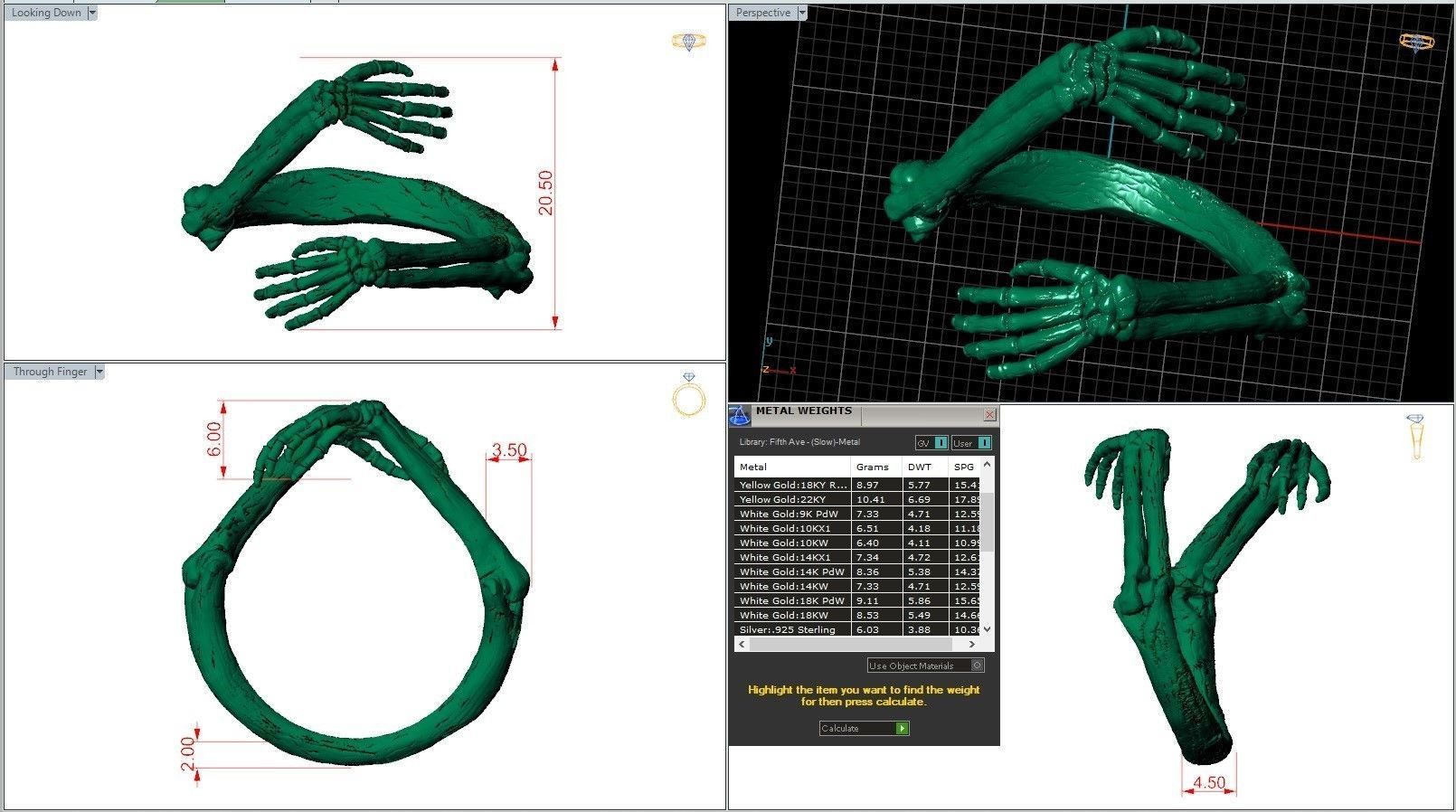 Skeleton Hugged Bone Hands Adjustable Unisex Ring 3D print model_8