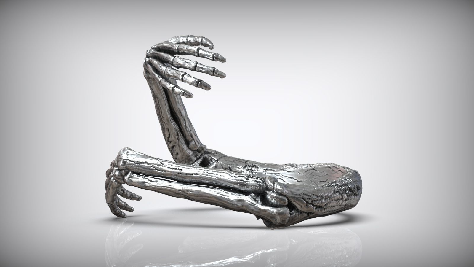 Skeleton Hugged Bone Hands Adjustable Unisex Ring 3D print model_2