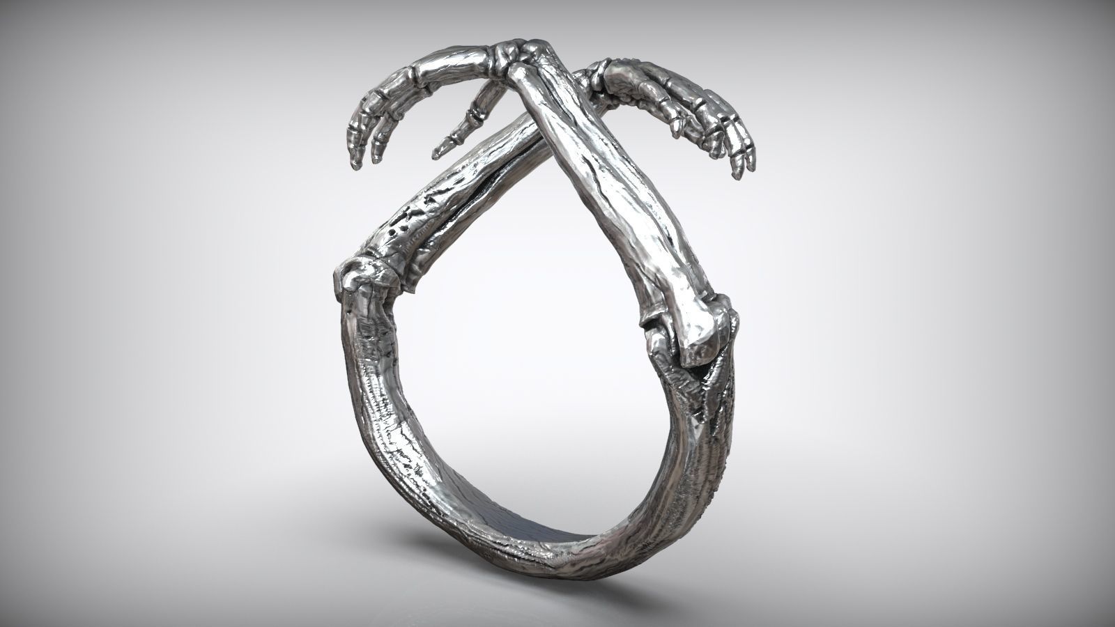 Skeleton Hugged Bone Hands Adjustable Unisex Ring 3D print model_5