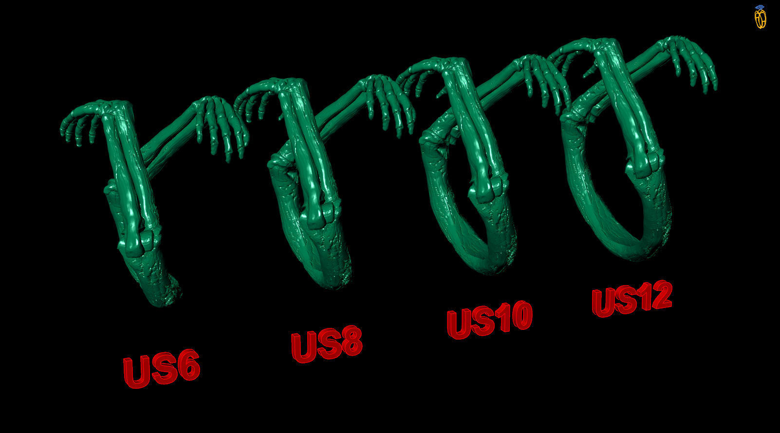 Skeleton Hugged Bone Hands Adjustable Unisex Ring 3D print model_9