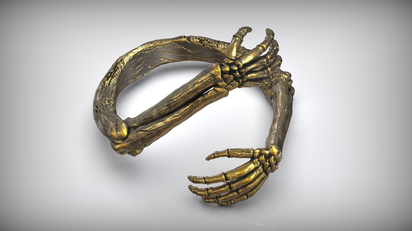 Skeleton Hugged Bone Hands Adjustable Unisex Ring 3D print model_1