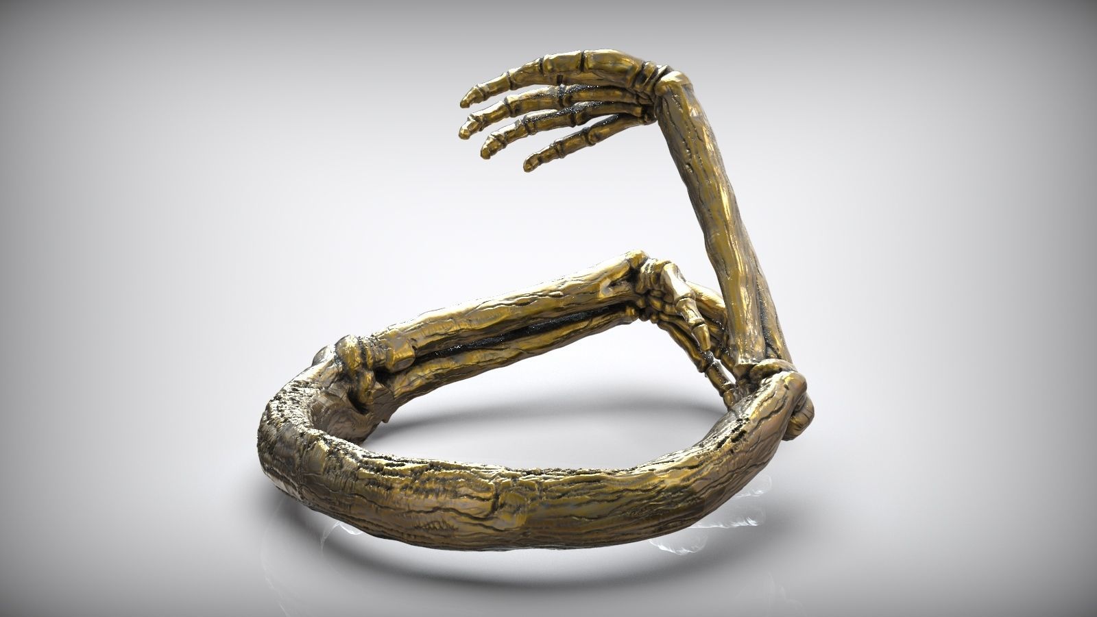 Skeleton Hugged Bone Hands Adjustable Unisex Ring 3D print model_7