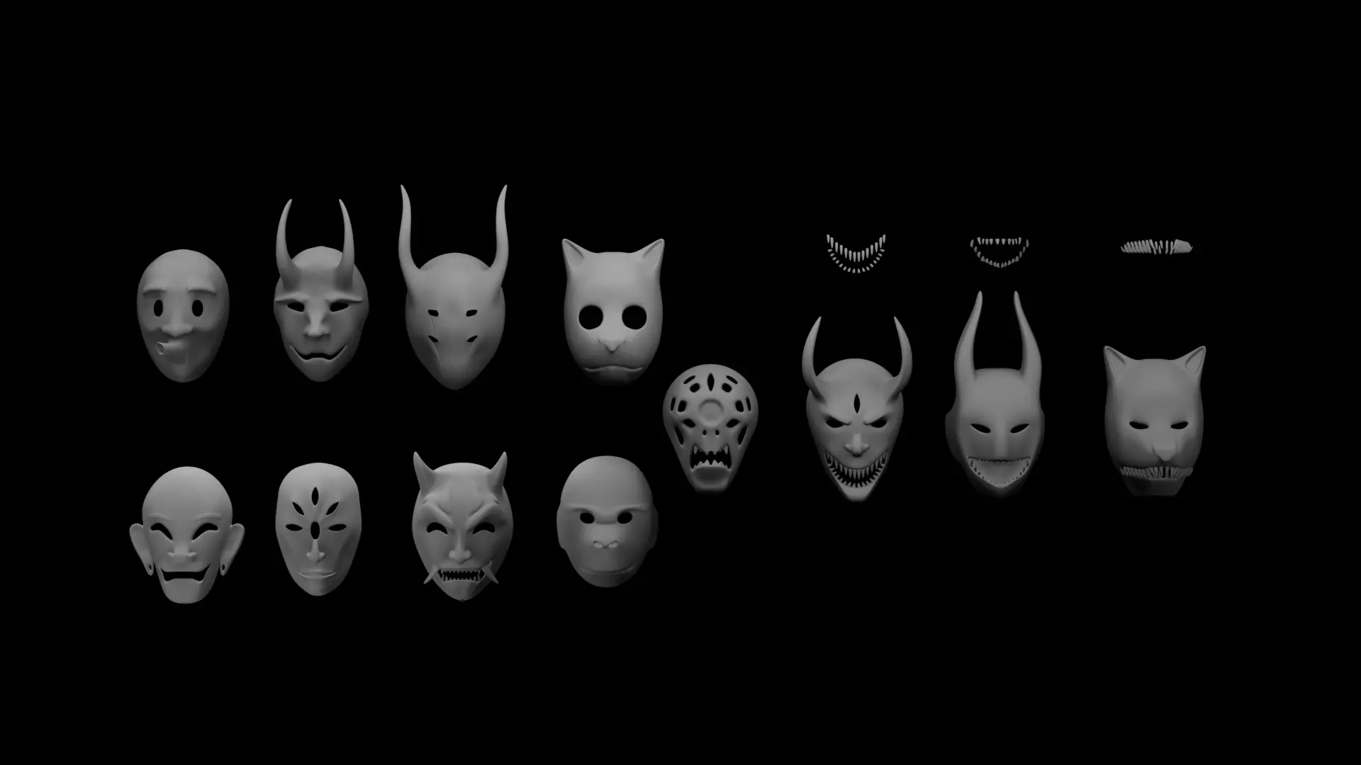 Yokai Japanese Mask Set low poly No Textures Low-poly 3D model