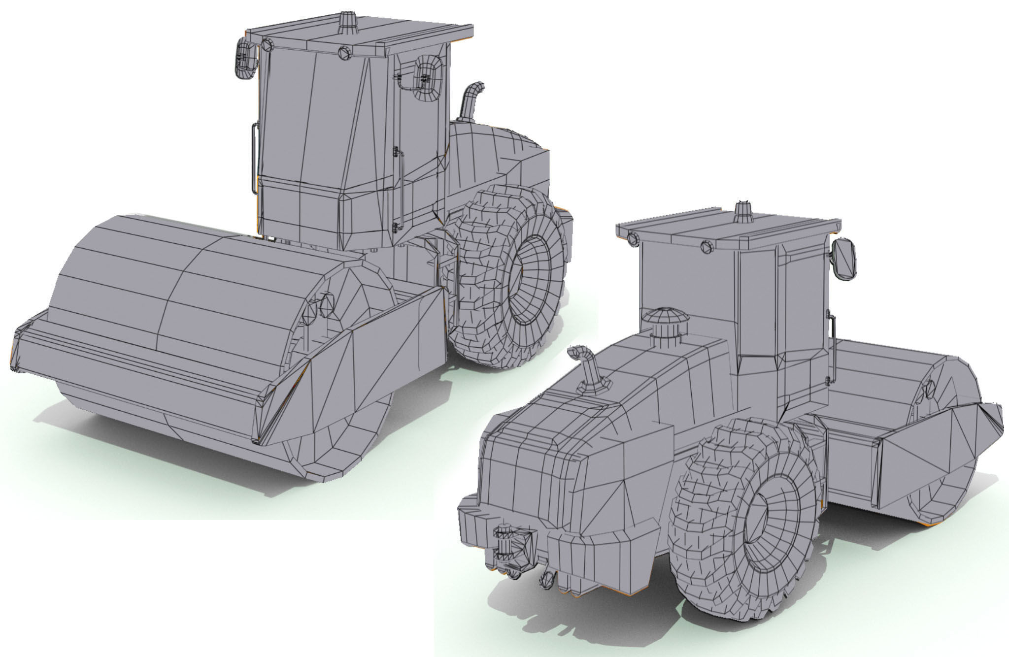 Road roller truck 2 Low-poly 3D model_4