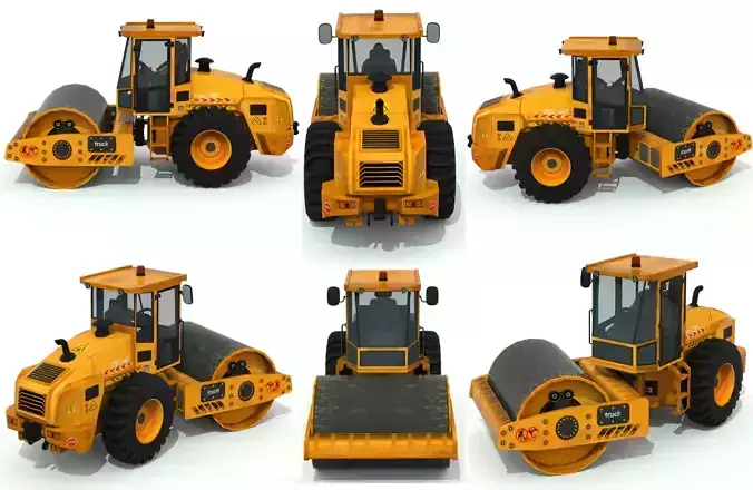 Road roller truck 2 Low-poly 3D model