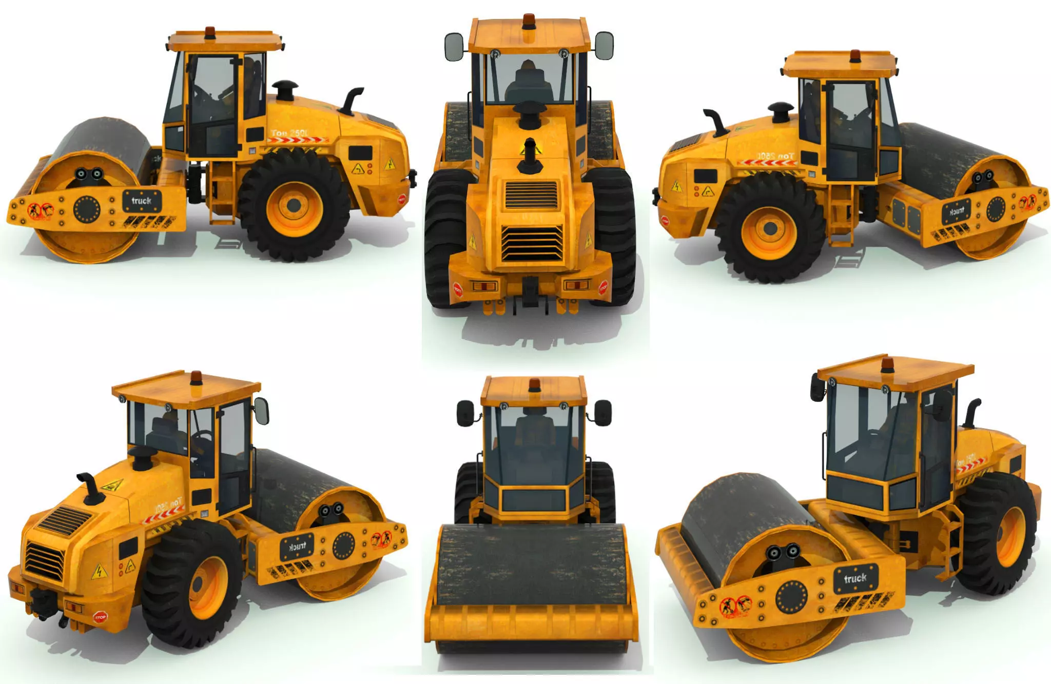 Road roller truck 2 Low-poly 3D model_0