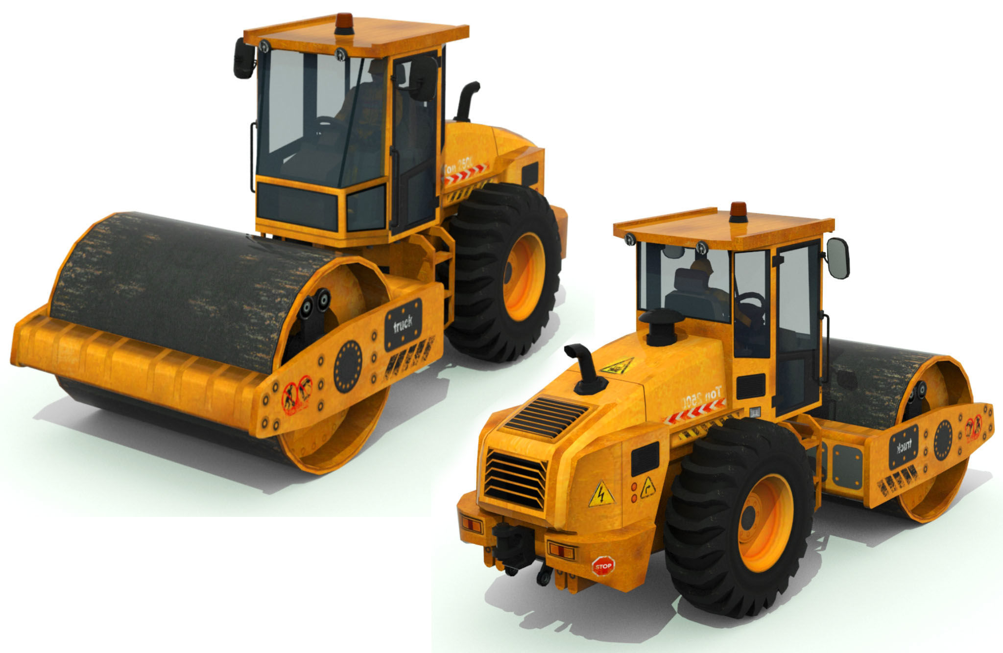 Road roller truck 2 Low-poly 3D model_2