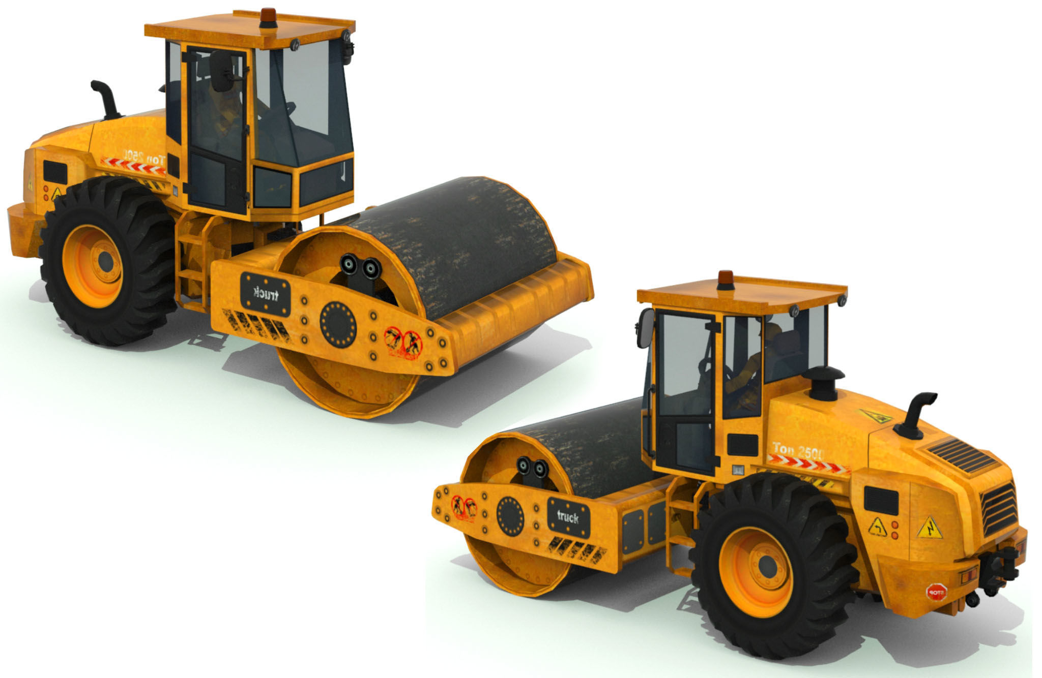 Road roller truck 2 Low-poly 3D model_3