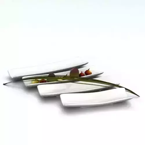 Four White Plates With Fruit