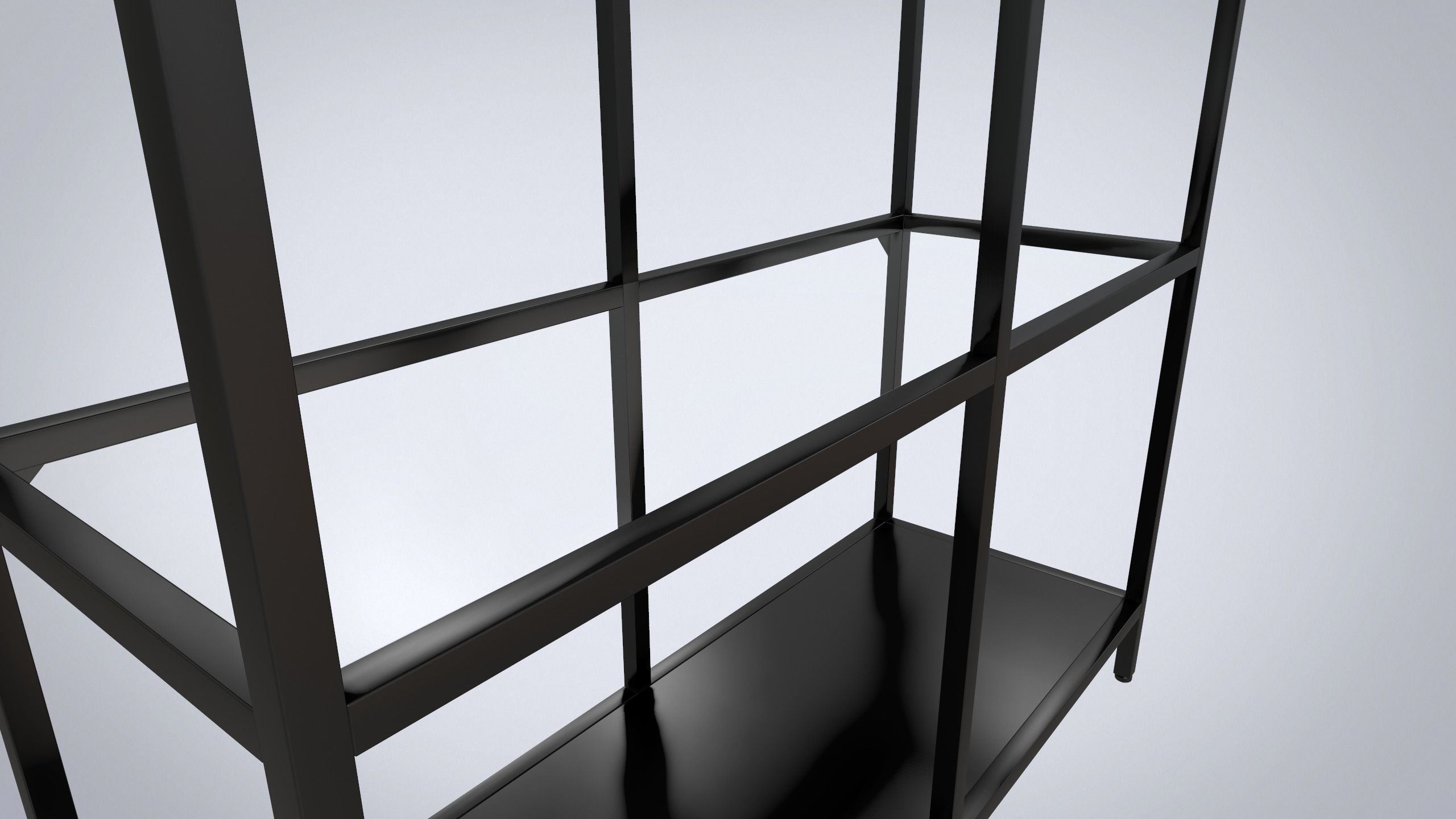 IKEA shelving unit VITTSJO black metal with glass Low-poly 3D model_4