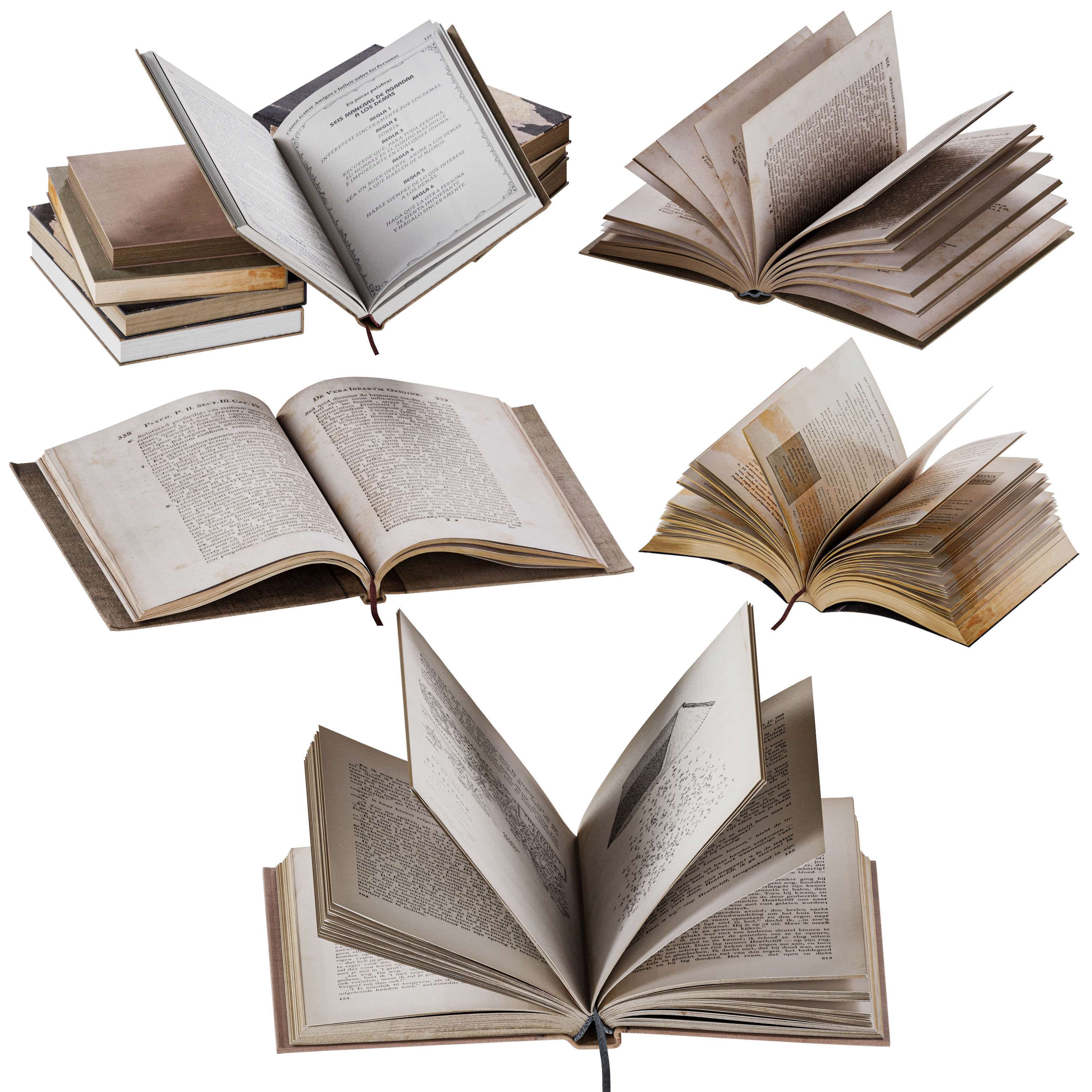 Set of Books 8 - Opened books 3D model_6