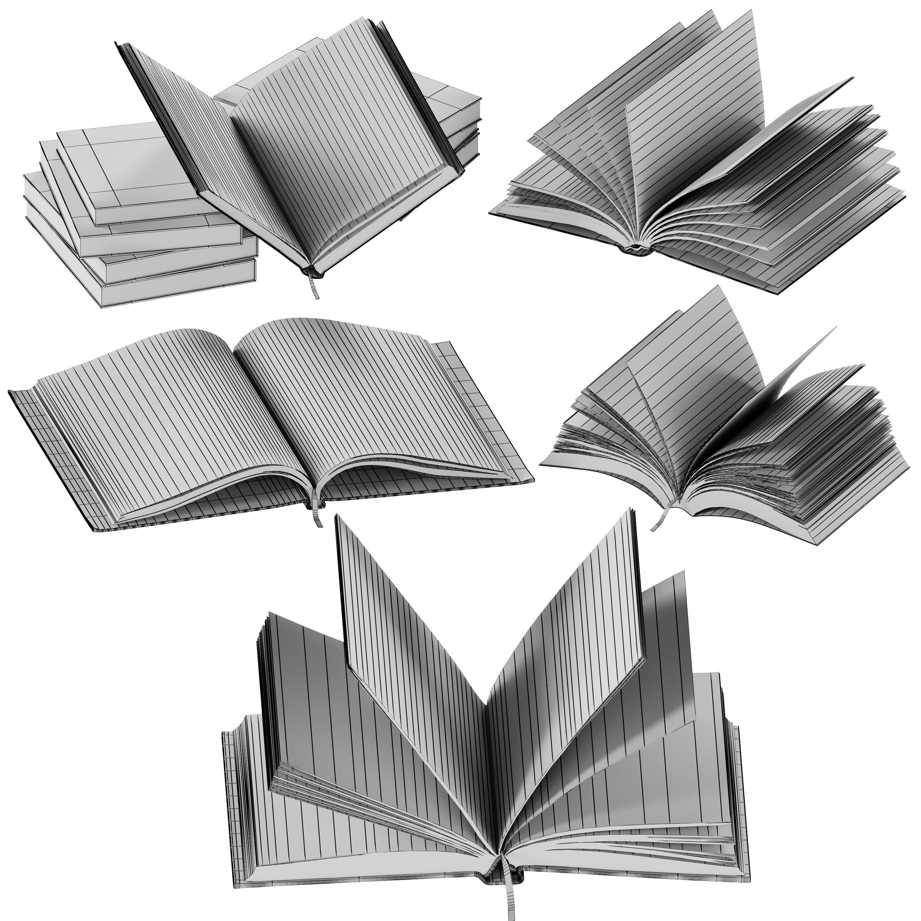 Set of Books 8 - Opened books 3D model_7