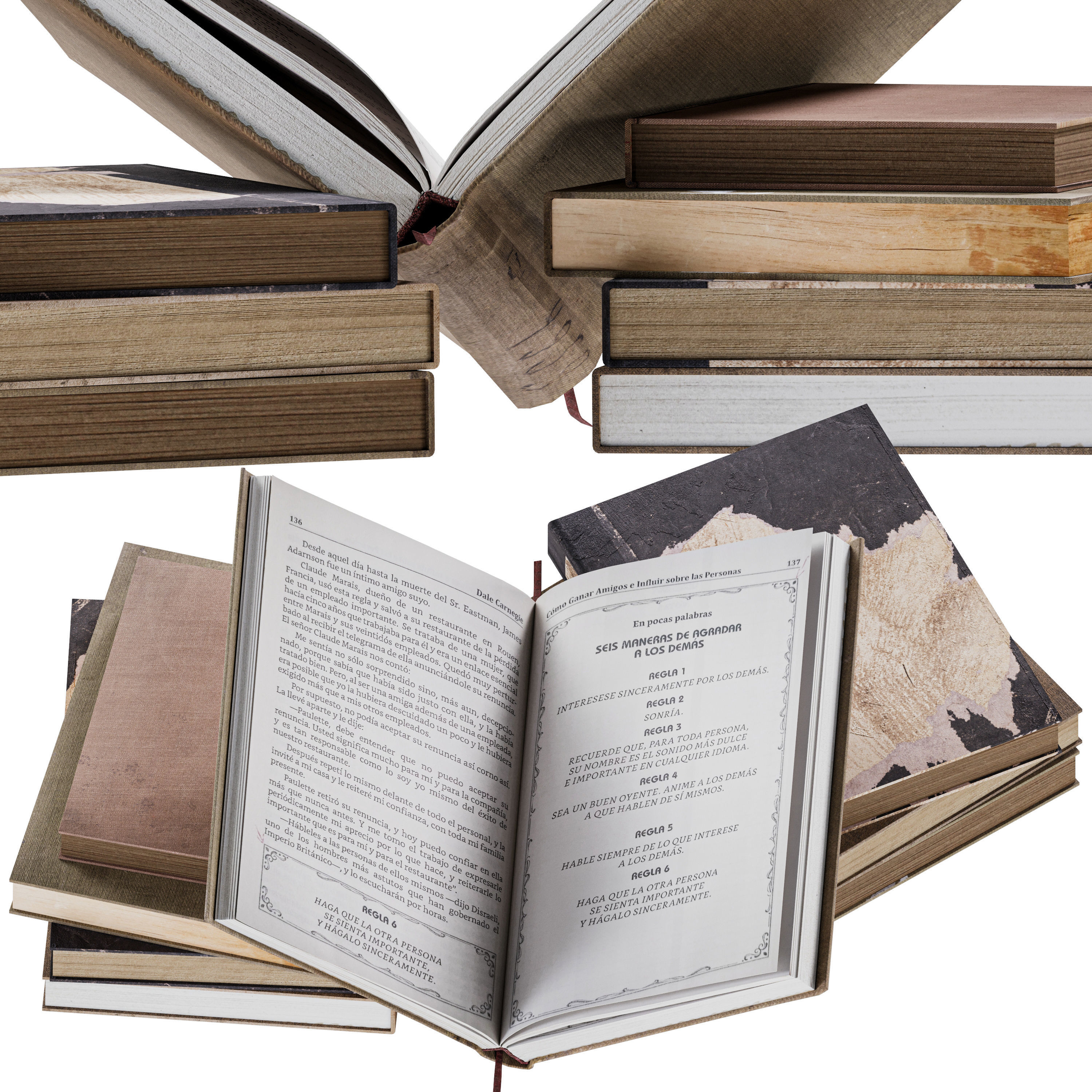 Set of Books 8 - Opened books 3D model_5