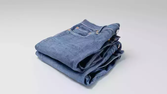 Pile or stock of folded blue jeans pants wardrobe
