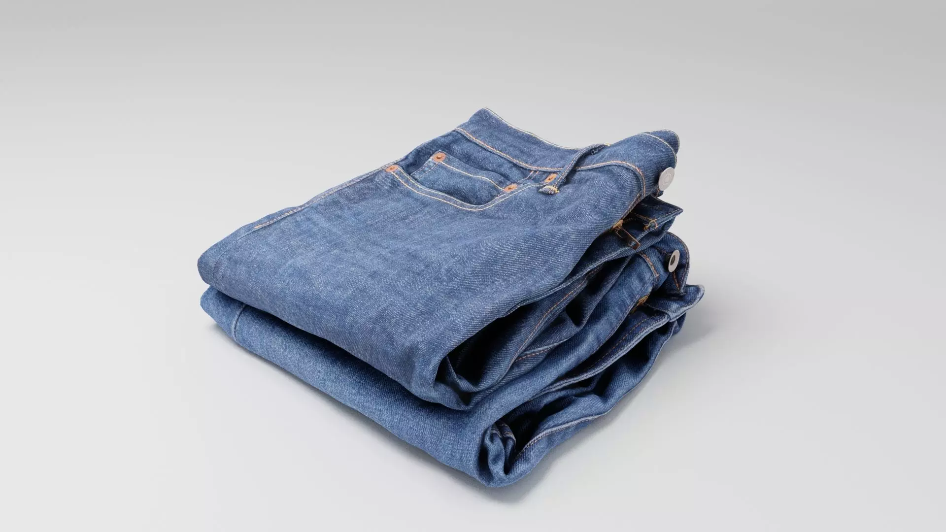 Pile or stock of folded blue jeans pants wardrobe 3D model_0