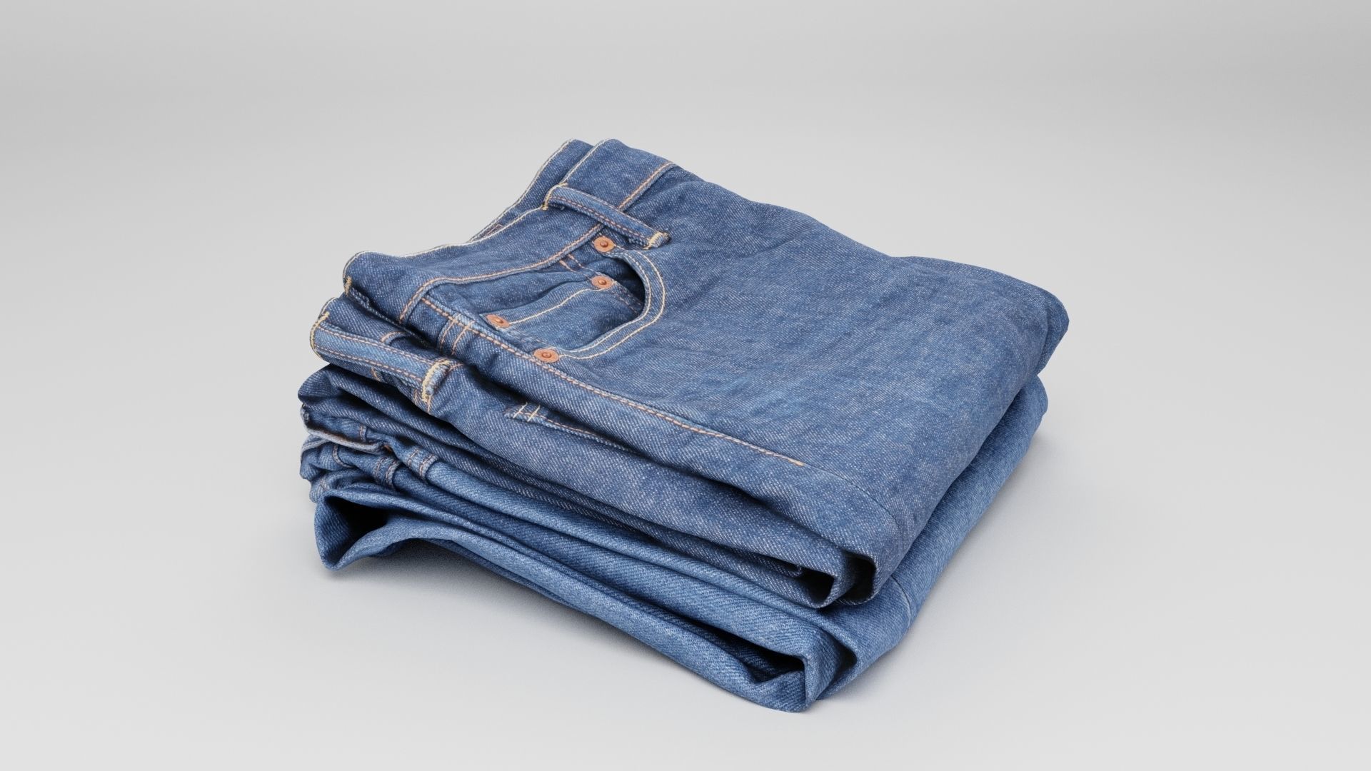 Pile or stock of folded blue jeans pants wardrobe 3D model_3