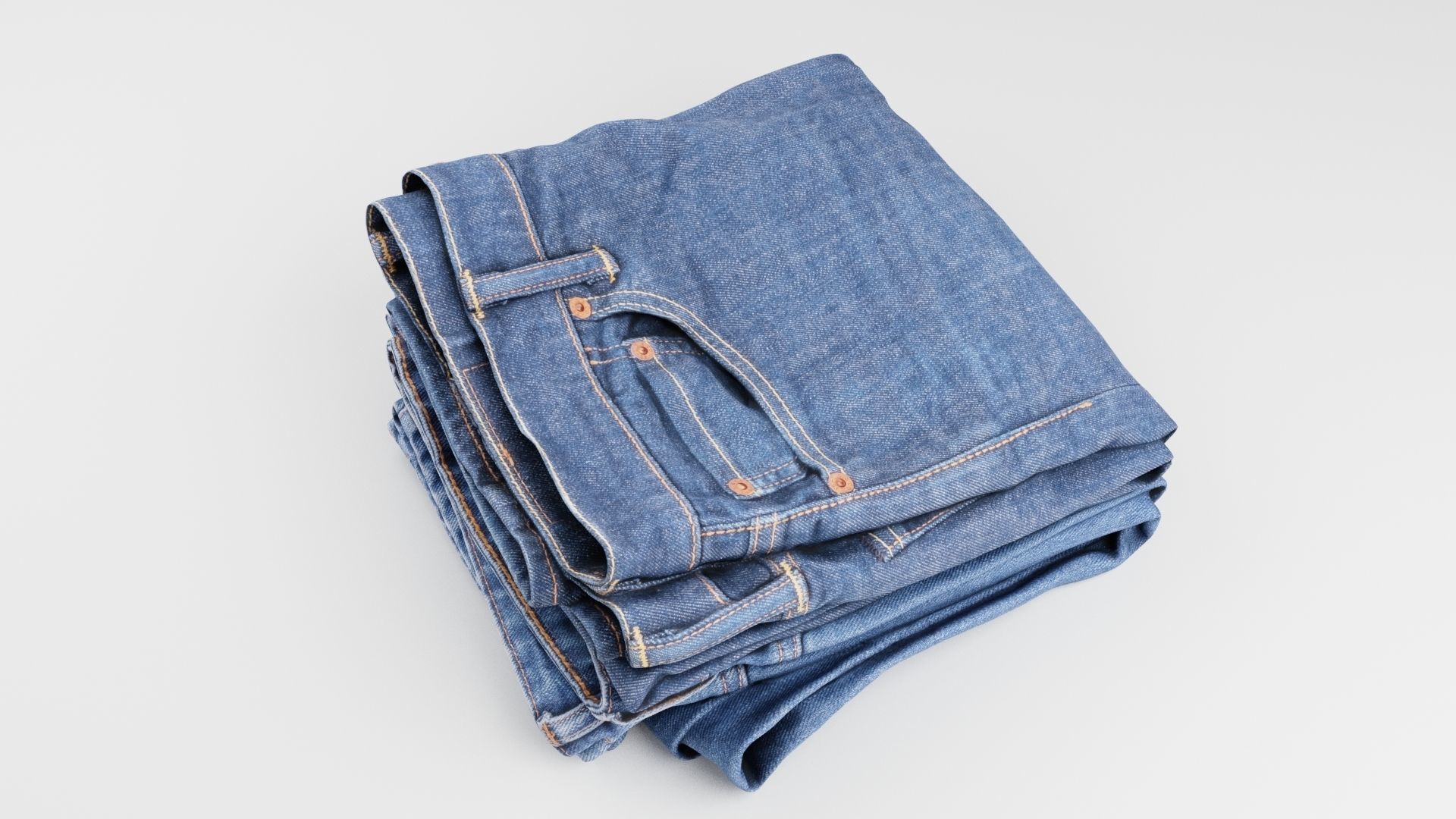 Pile or stock of folded blue jeans pants wardrobe 3D model_2