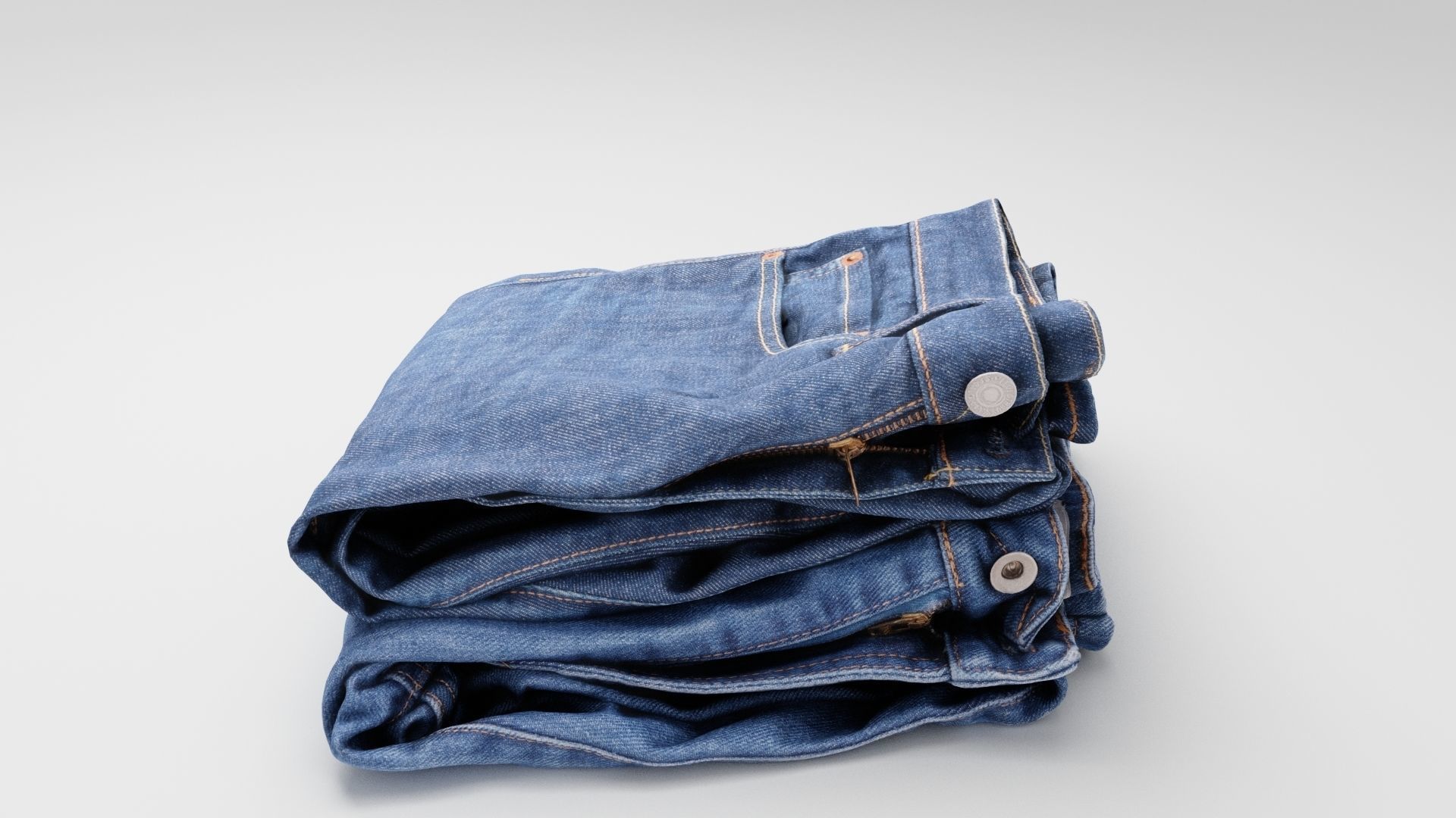 Pile or stock of folded blue jeans pants wardrobe 3D model_1