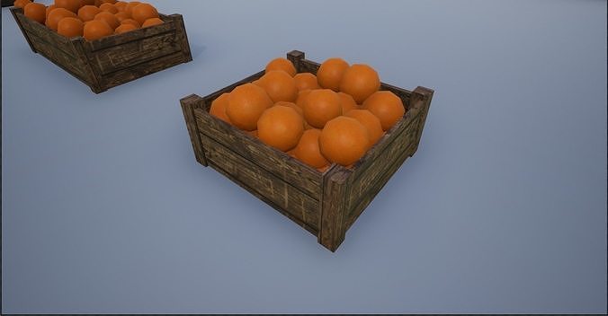 Lowpoly Crate and Baskets of Harvested Orange Low-poly 3D model 6