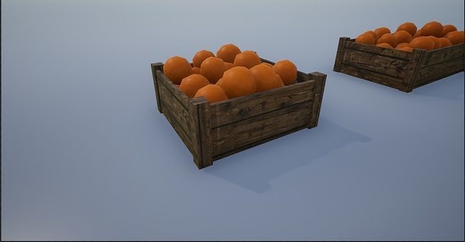 Lowpoly Crate and Baskets of Harvested Orange Low-poly 3D model 7