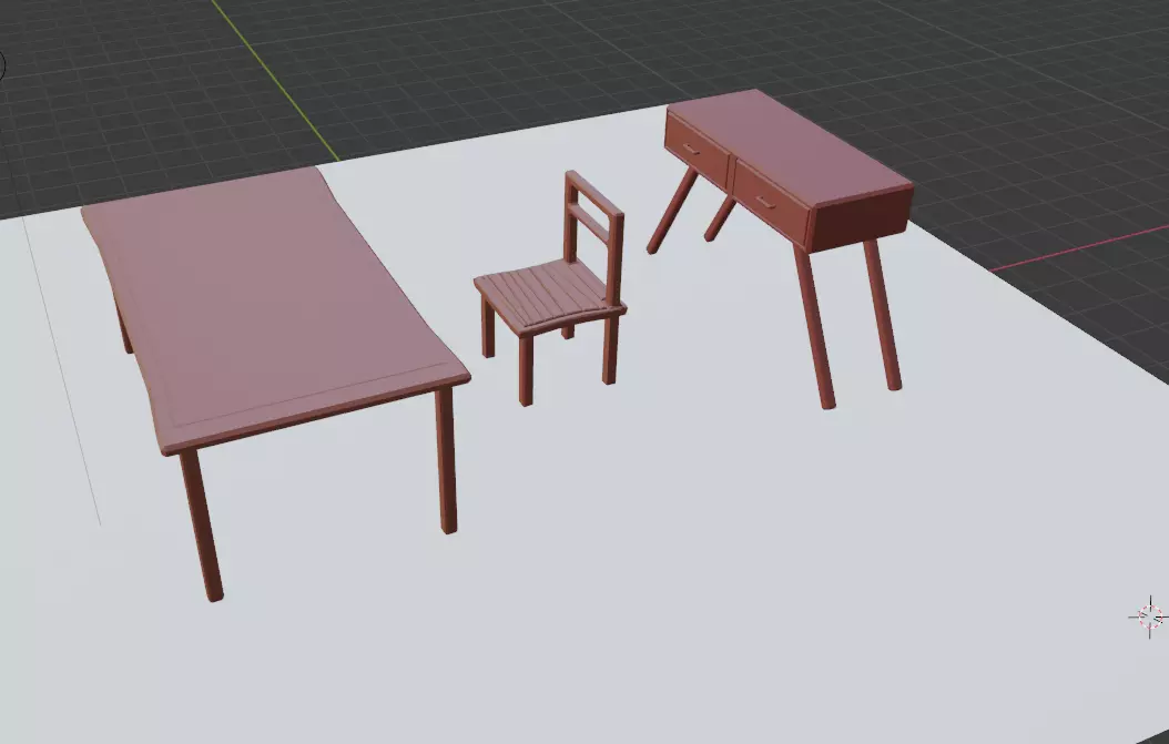 Low Poly Furniture Set table and chairs Free low-poly 3D model_0