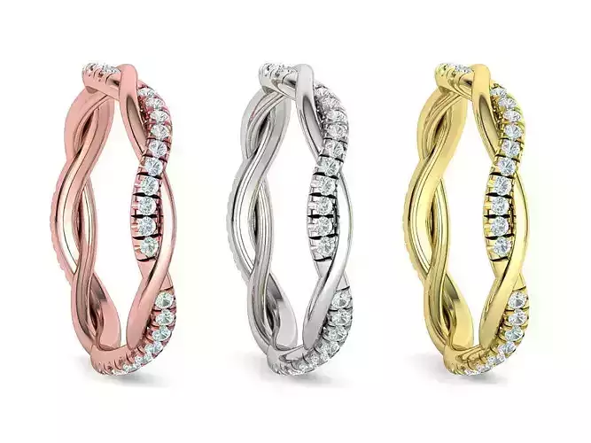 Petite Twisted Diamond Band Ring Pave setting 7US  3D print model