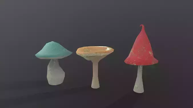 Stylized fantasy set of magic mushrooms lowpoly PBR