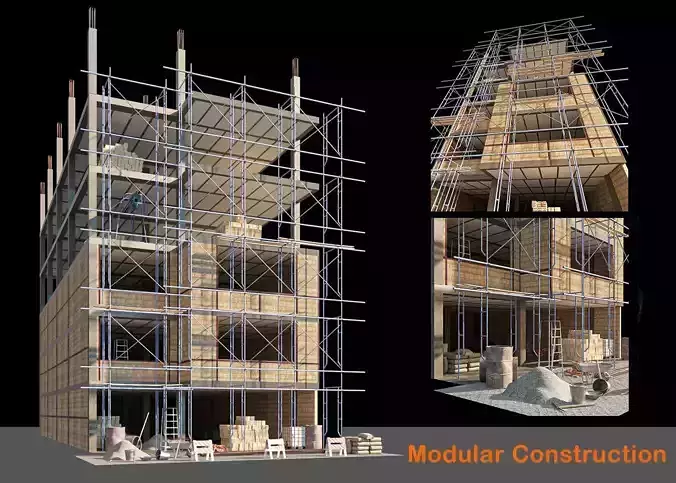 Modular Construction site bundle Low-poly 3D model