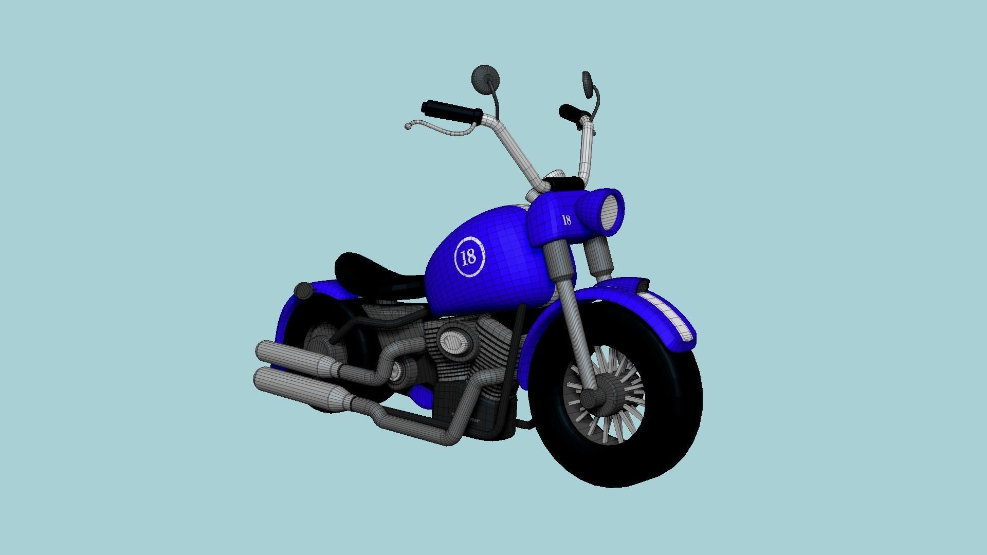 Motorcycle Cartoon A02 Blue Racing - Custom Vehicle Design Low-poly 3D model_6