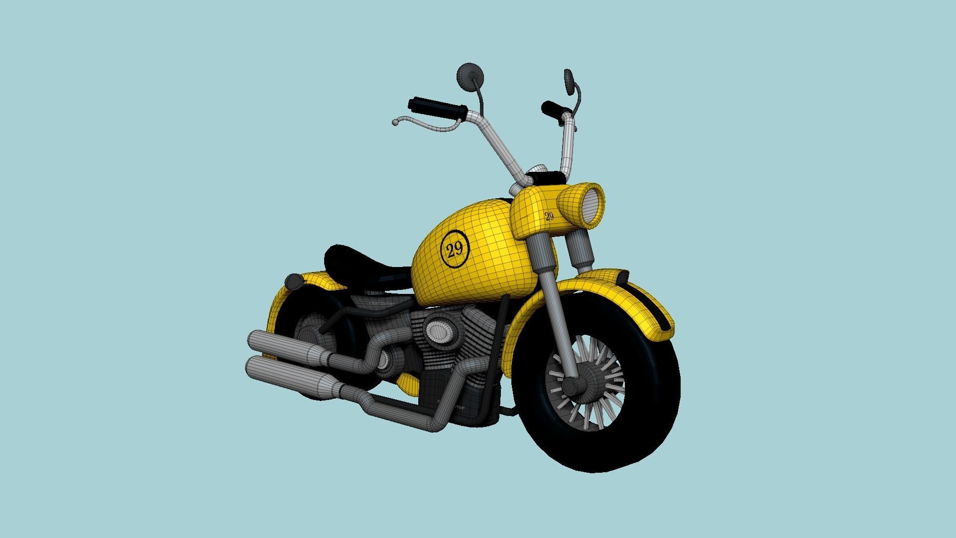 Motorcycle Cartoon A03 Yellow Racing - Custom Vehicle Design Low-poly 3D model_6