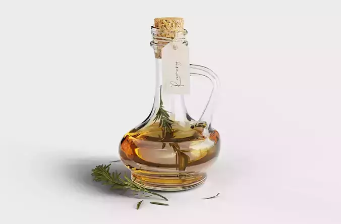 Olive oil bottle with rosemary Low-poly 3D model
