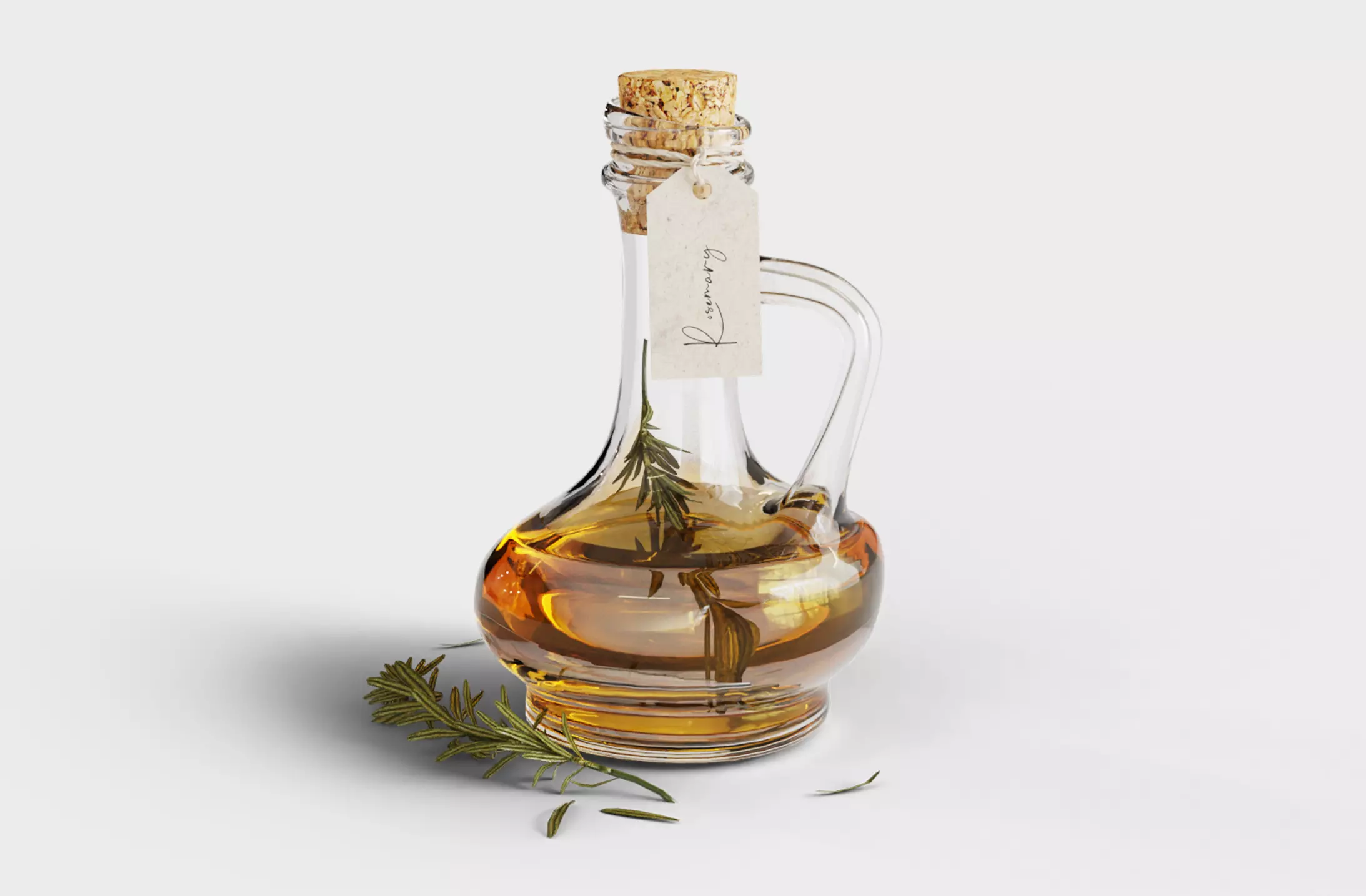 Olive oil bottle with rosemary Low-poly 3D model