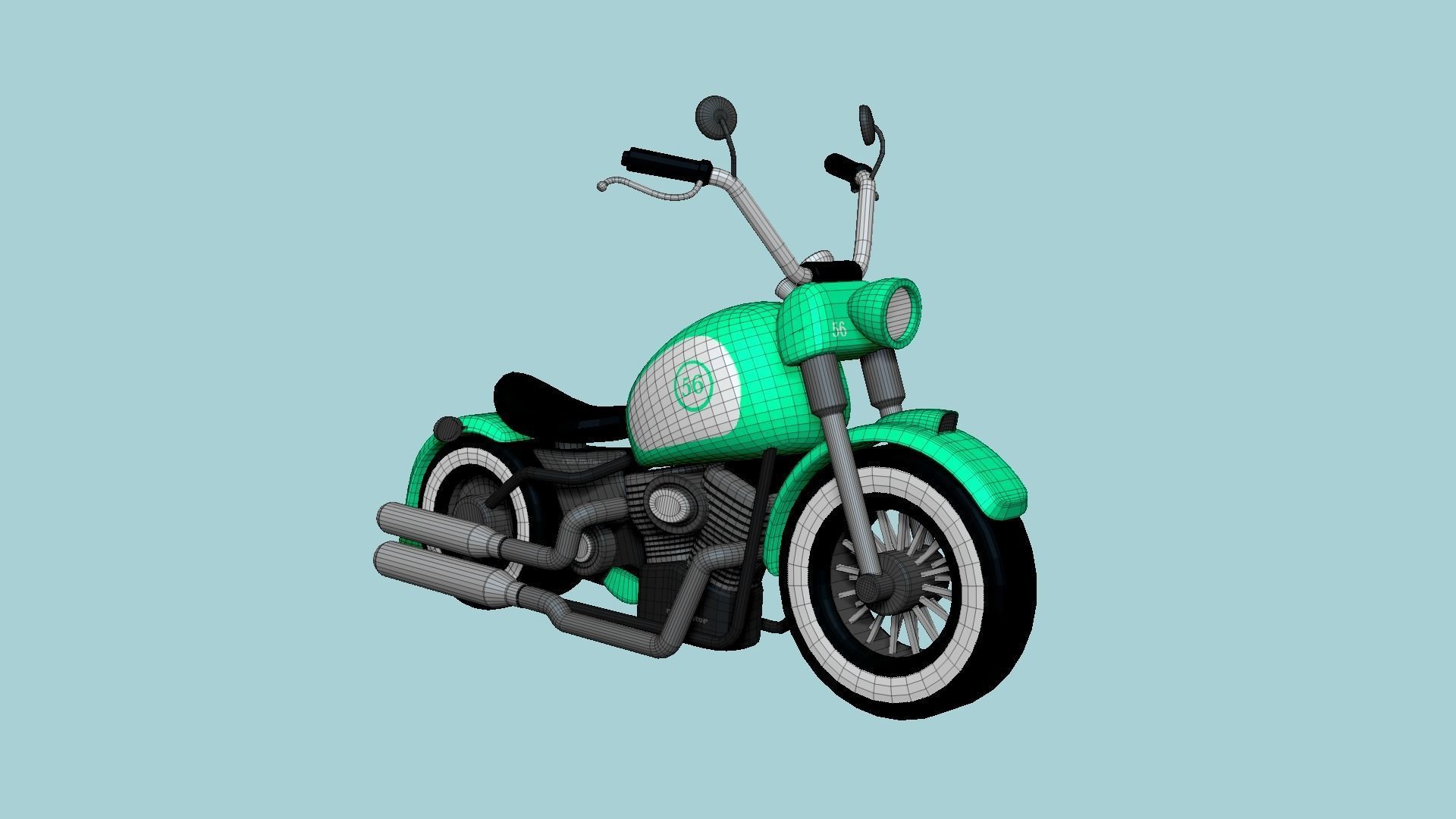 Motorcycle Cartoon A08 Aqua - Custom Vehicle Design Low-poly 3D model_6