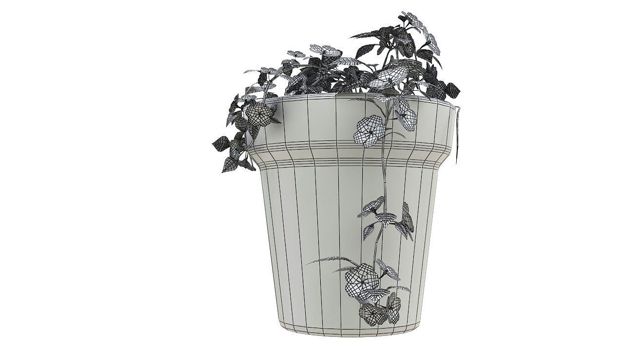 Pink flowers in clay pot 3D model_7