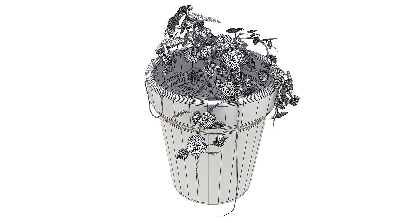 Pink flowers in clay pot 3D model_9