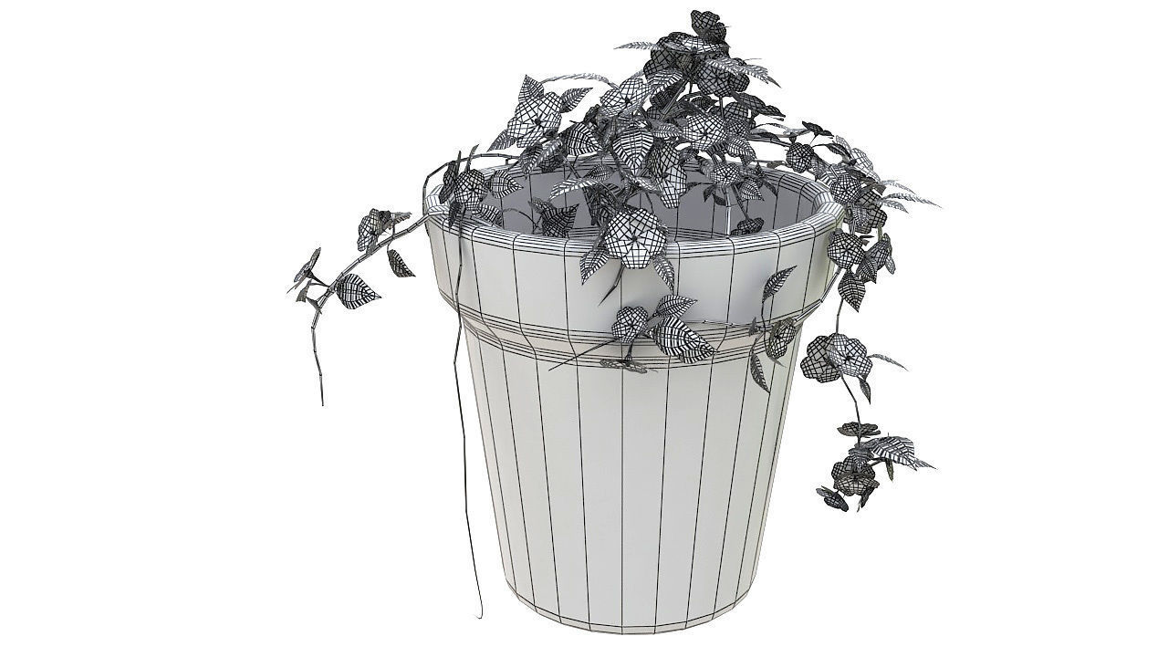 Pink flowers in clay pot 3D model_10