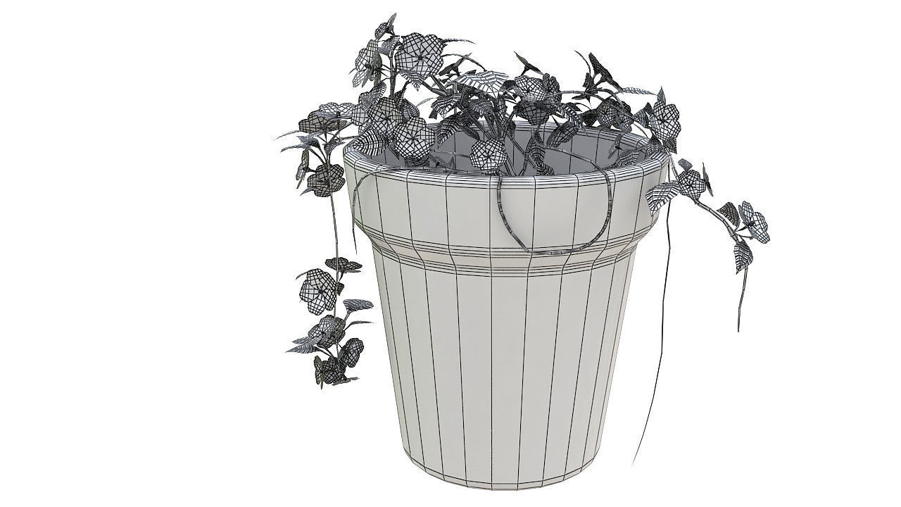 Pink flowers in clay pot 3D model_8