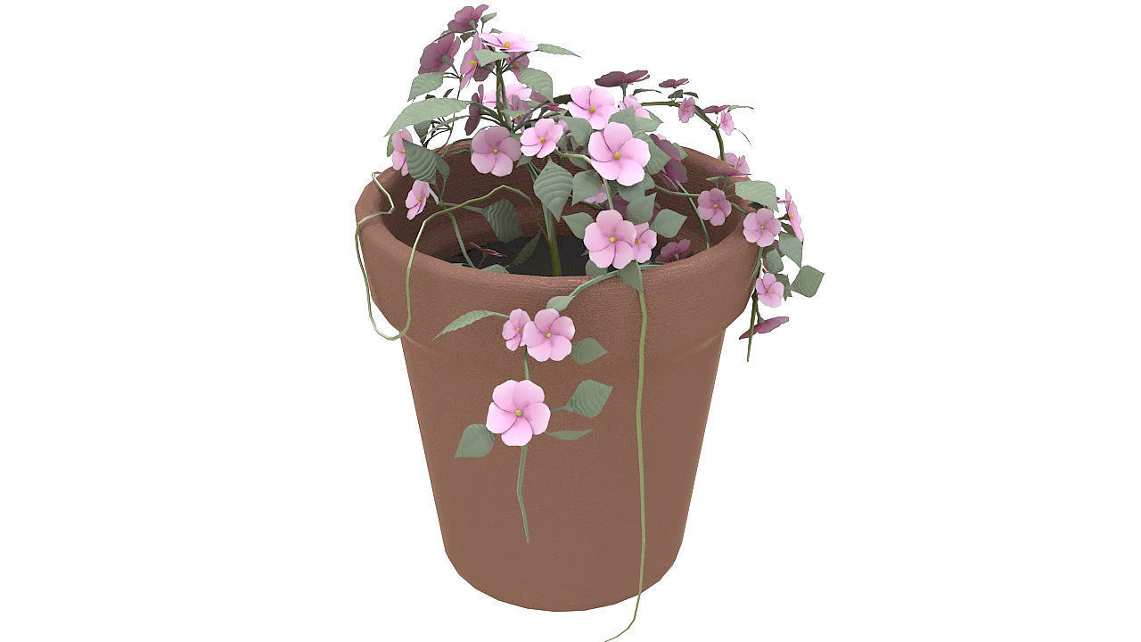 Pink flowers in clay pot 3D model_3