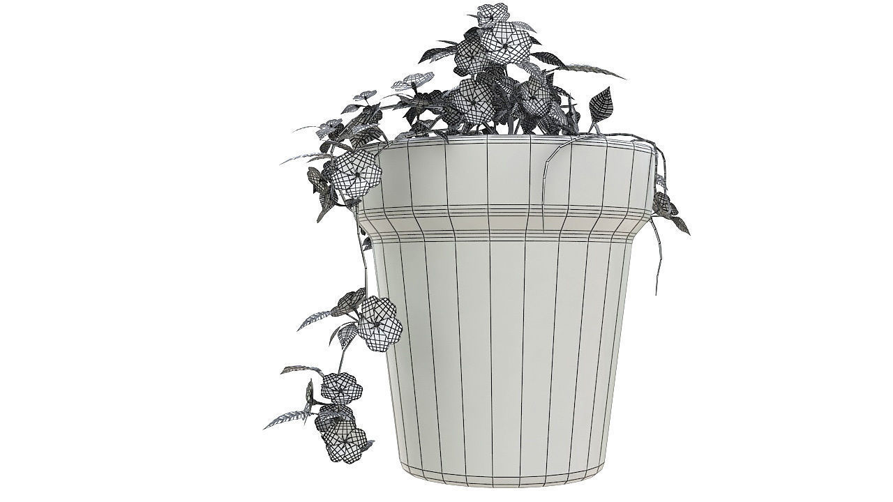 Pink flowers in clay pot 3D model_11