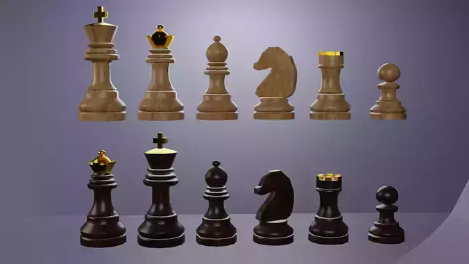 low-poly Wooden chess set 3D Model