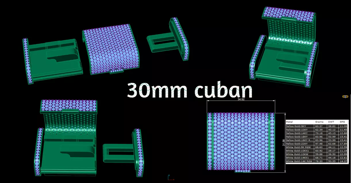 30MM Cuban Lock Chain System Full Iced 3D print model_0
